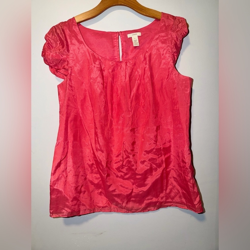 J. Crew Bright Pink Cap-Sleeve Silk-Blend Blouse